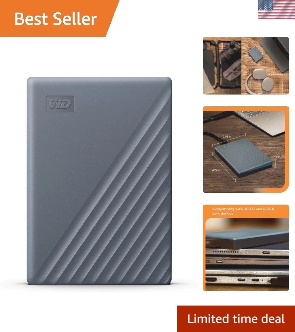 WD 2TB My Passport Portable Hard Drive, Works with USB-C and USB-A, Windows P...