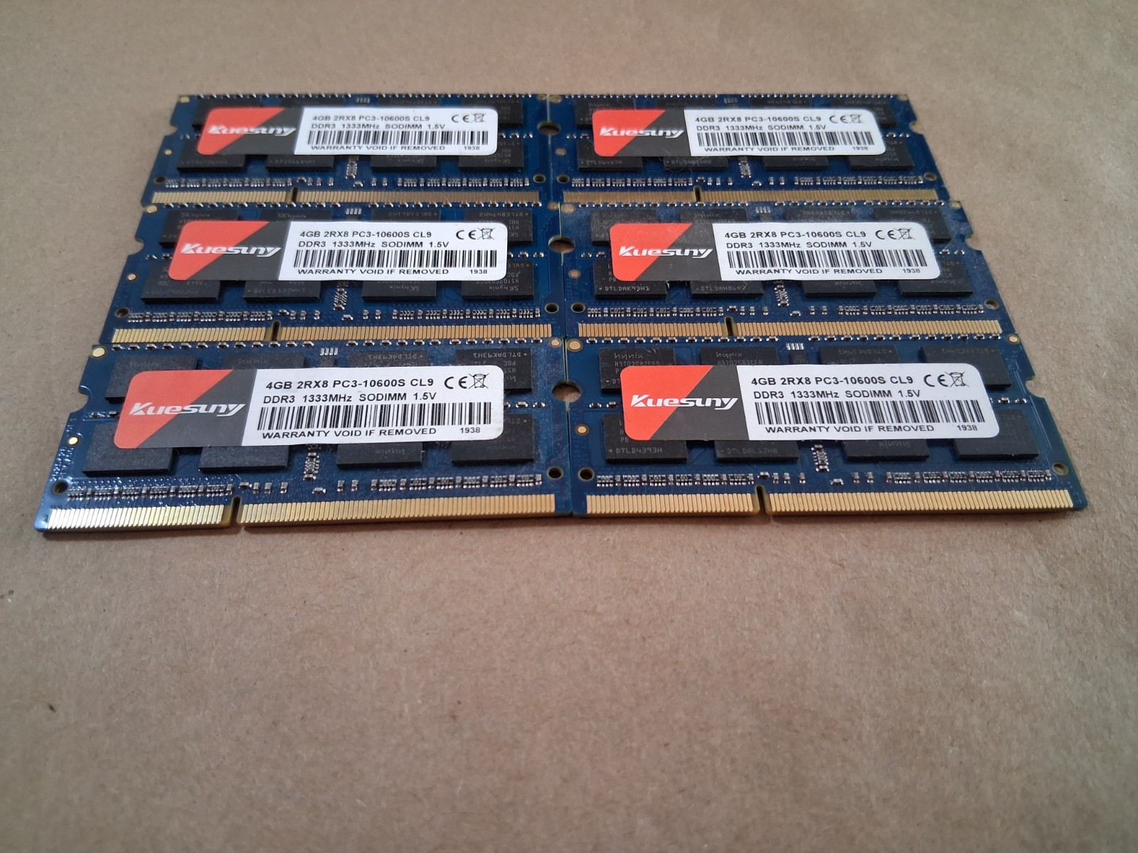 24GB Kuesuny 4GB 2RX8 PC3-10600S CL9 DDR3-1333MHz SODIMM 1.5V