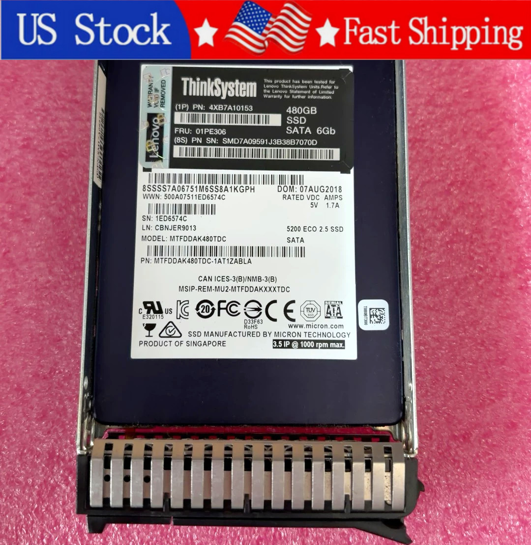 New Lenovo 01PE306 4XB7A10153 480GB SATA 2.5" 6Gb SSD Solid State Drive