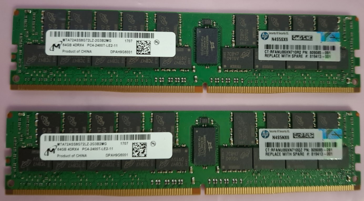 2x 64GB Micron DDR4-2400T ECC LRDIMM 128GB HP 819413-001 4Rx4