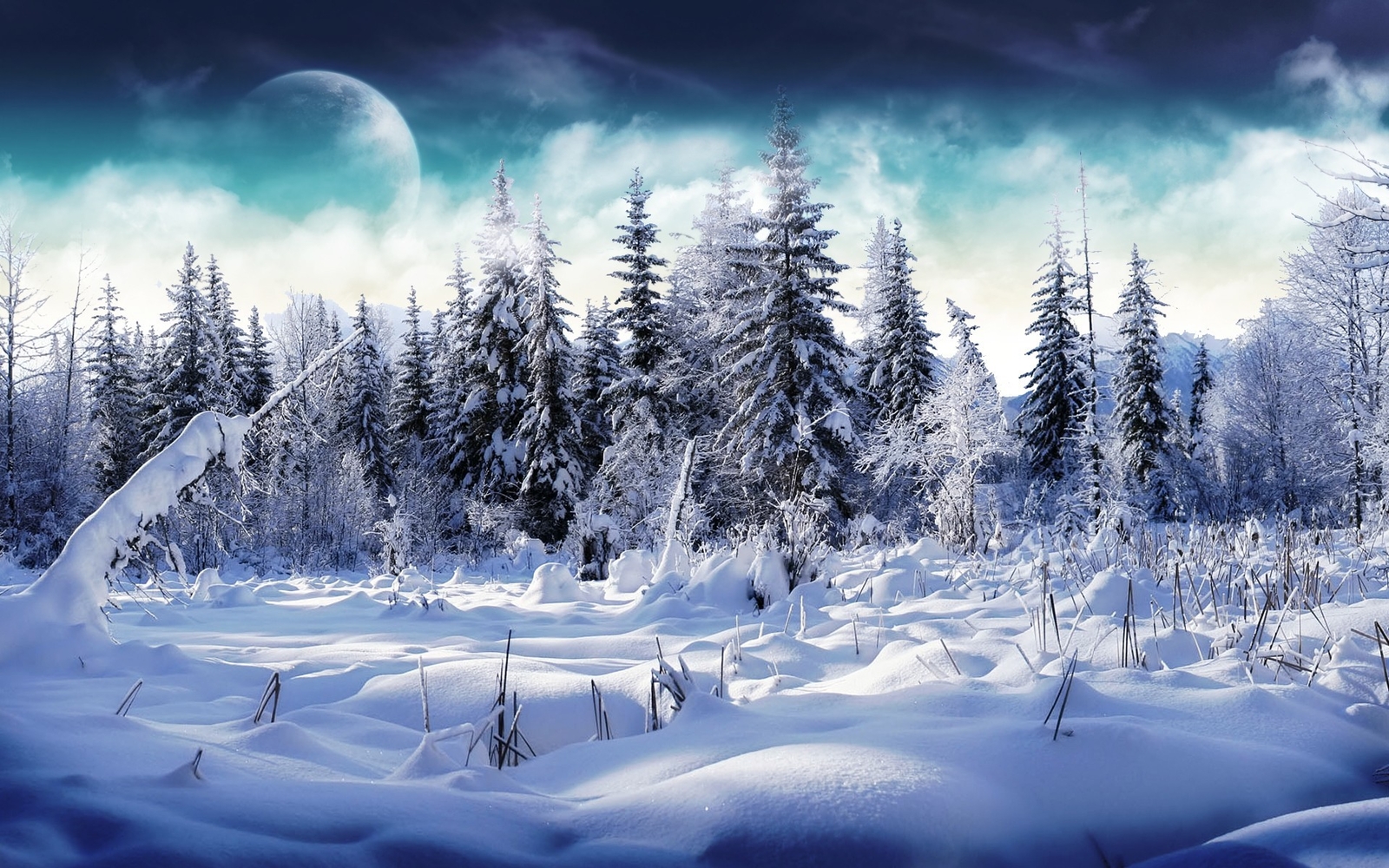 Landscape winter moon trees snow mountains nature art Custom Gaming Mat Desk