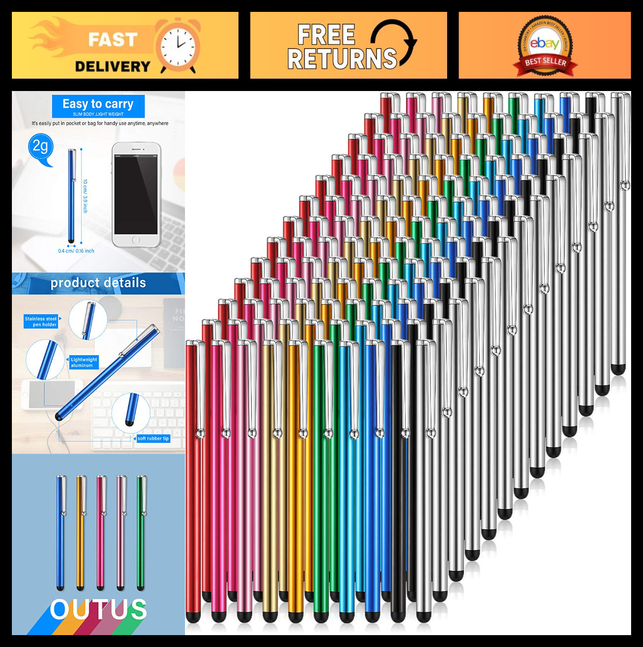 130 Pcs Slim Capacitive Stylus Pens for Touch Screens - Universal Digital Pen, 1