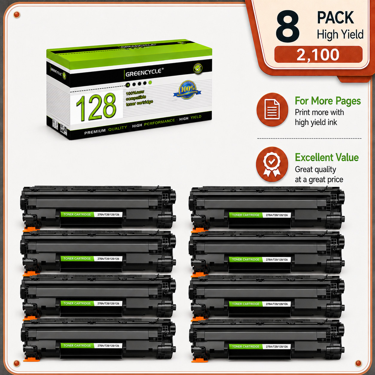 CRG128 Toner Cartridge 8PC For Canon 128 ImageClass MF4770n MF4880dw D530 D550