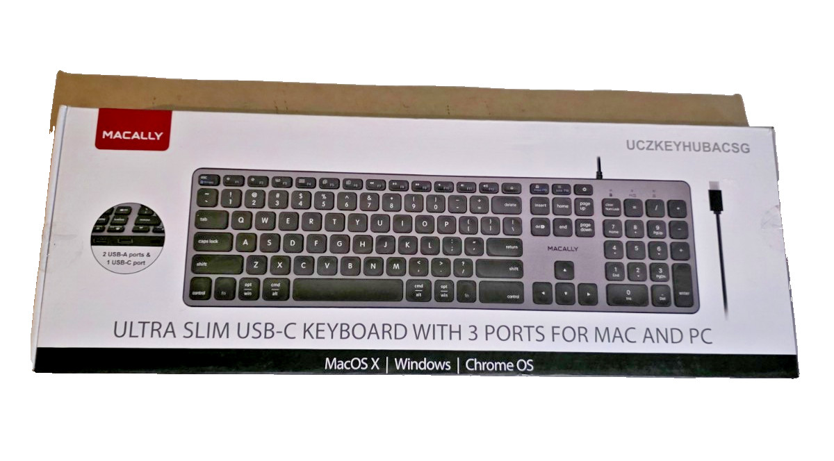 Macally Premium Wired USB C Ultra Slim Keyboard w USB Ports Gray UCZKEYHUBACSG