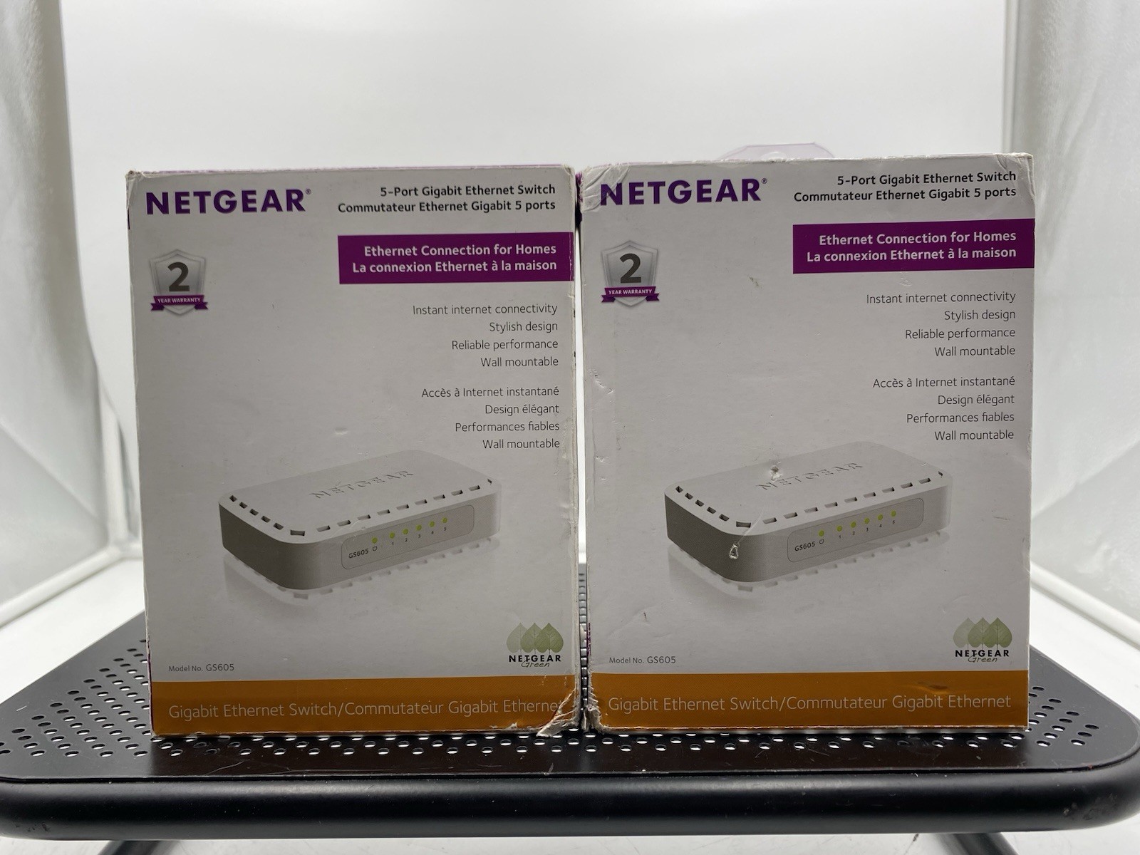 Lot of 2 Netgear 5-Port Gigabit Ethernet Switch GS605 10/100/1000 Mbps GS605v5