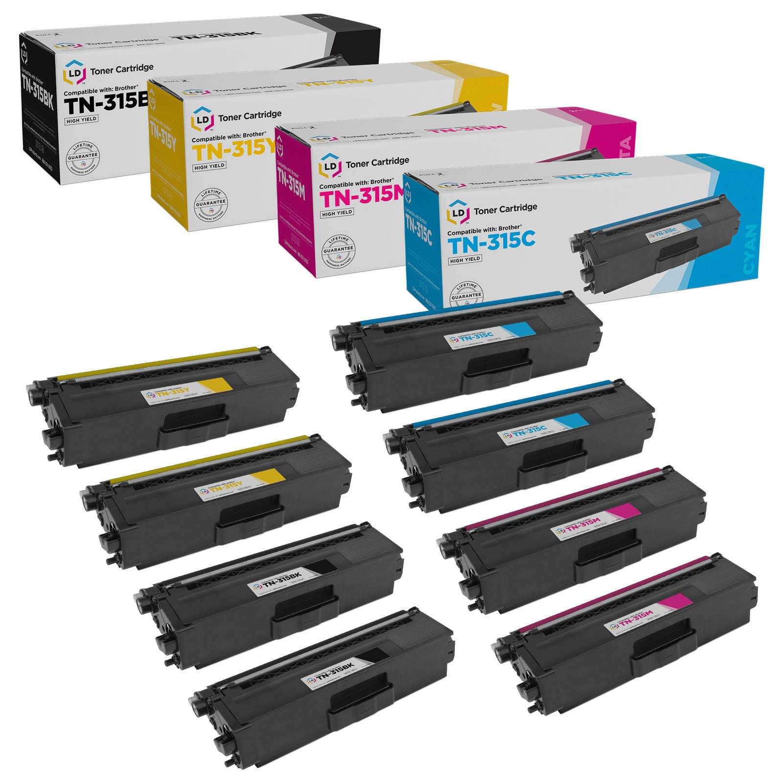 LD Compatible Toners for Brother TN-315 8 Set: TN315BK TN315C TN315M TN315Y