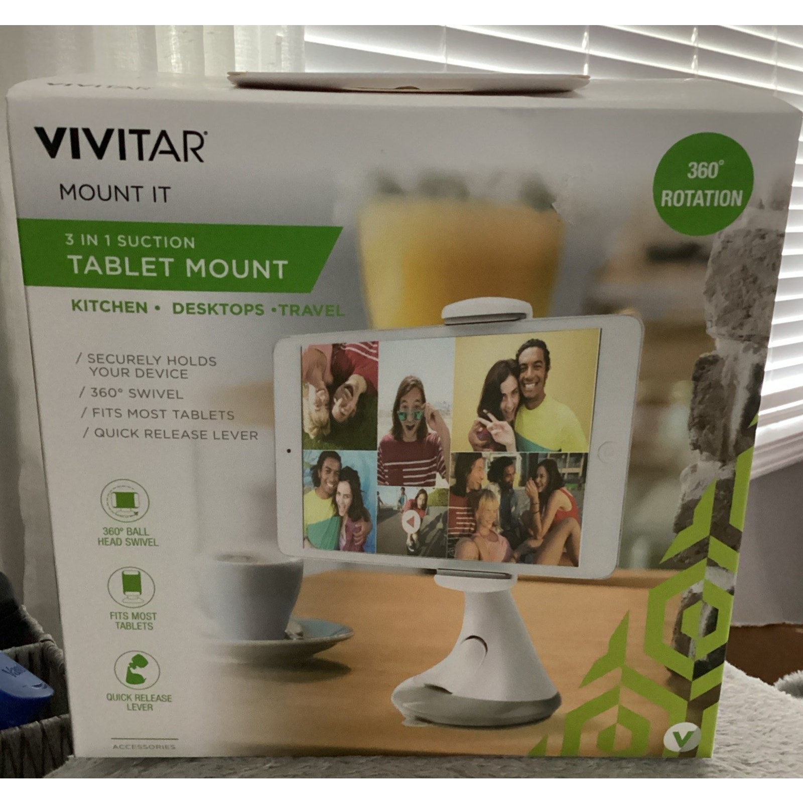 Vivitar Mount It 3 in 1 Suction Tablet Mount with 360 Degree Rotation NIB