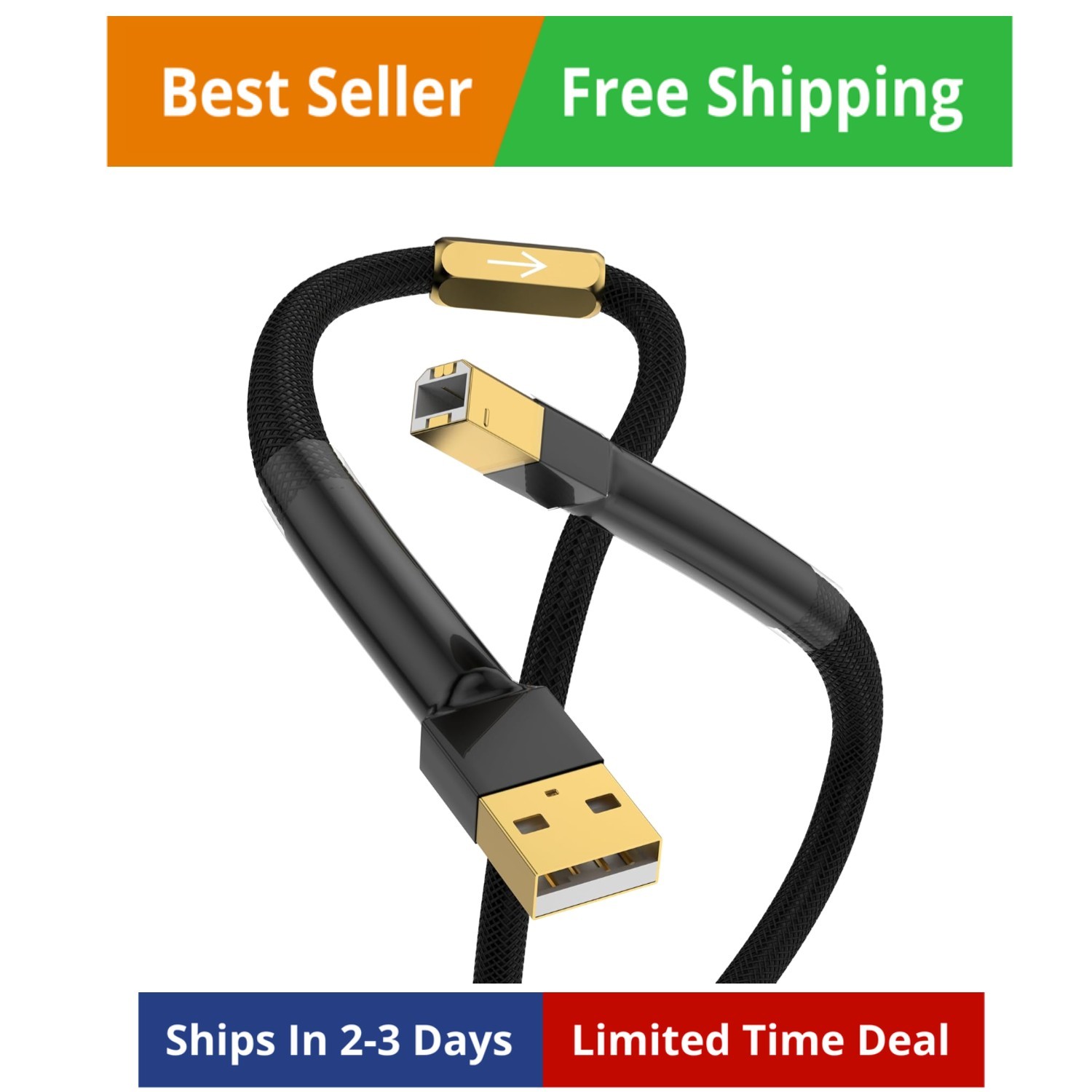 HiFi USB 2.0 Cable Type A to Type B Male - Male 6.6FT/2M Printer Scanner Data...