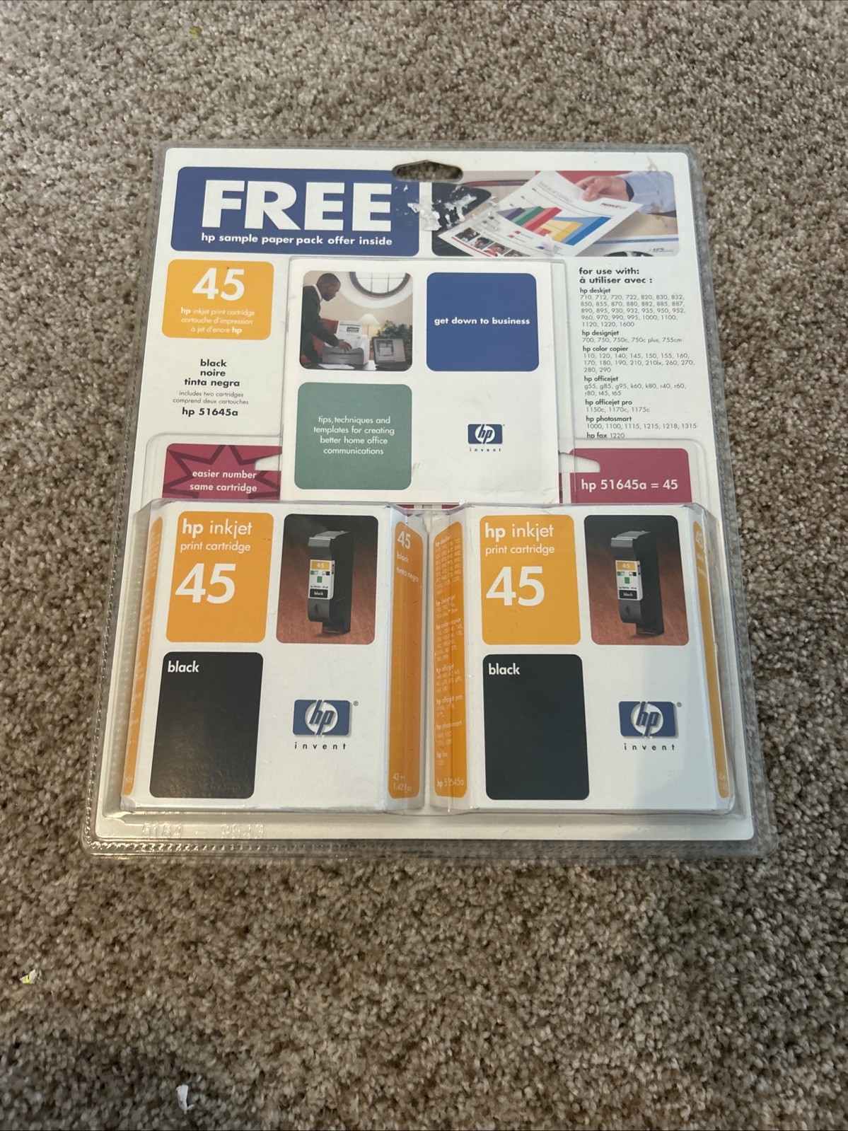 HP 45 Black Ink Cartridge Twin Pack 51645A Genuine Sealed Vintage