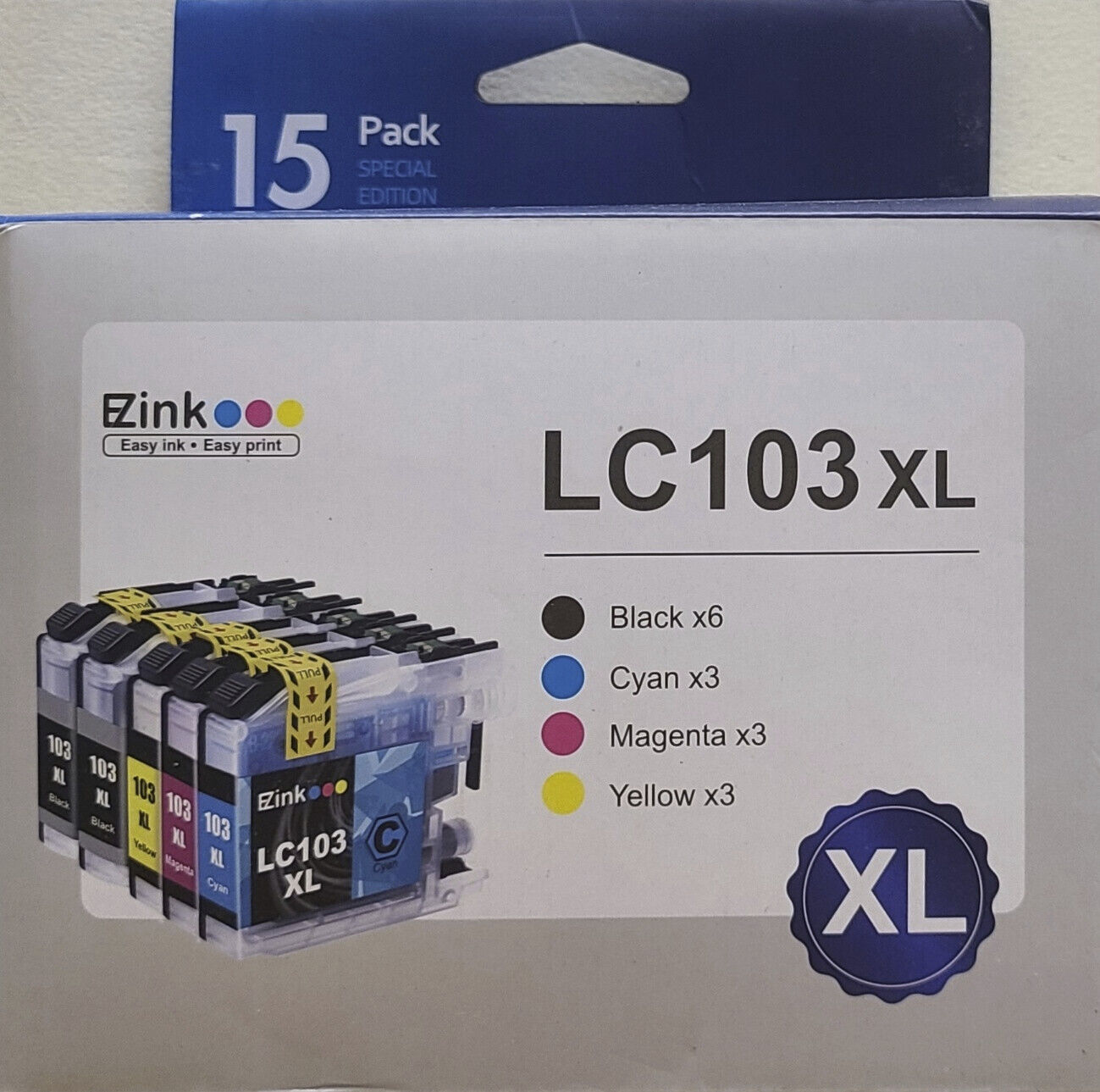 EZink LC103XL 15 PK PRINTER INK 6 Black 3 Cyan 3 Mag 3 Yellow SEALED Exp. 9/25