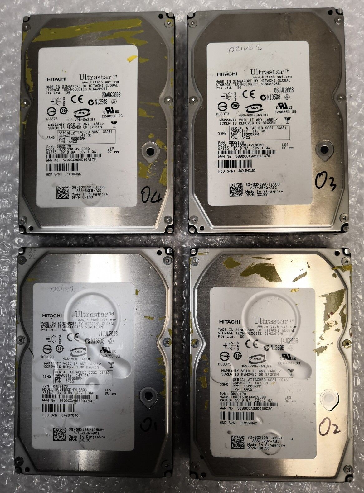- 4x Dell Hitachi GX198 15K RPM 3.5" 147GB  3Gbps SAS Server Hard Drive @@@