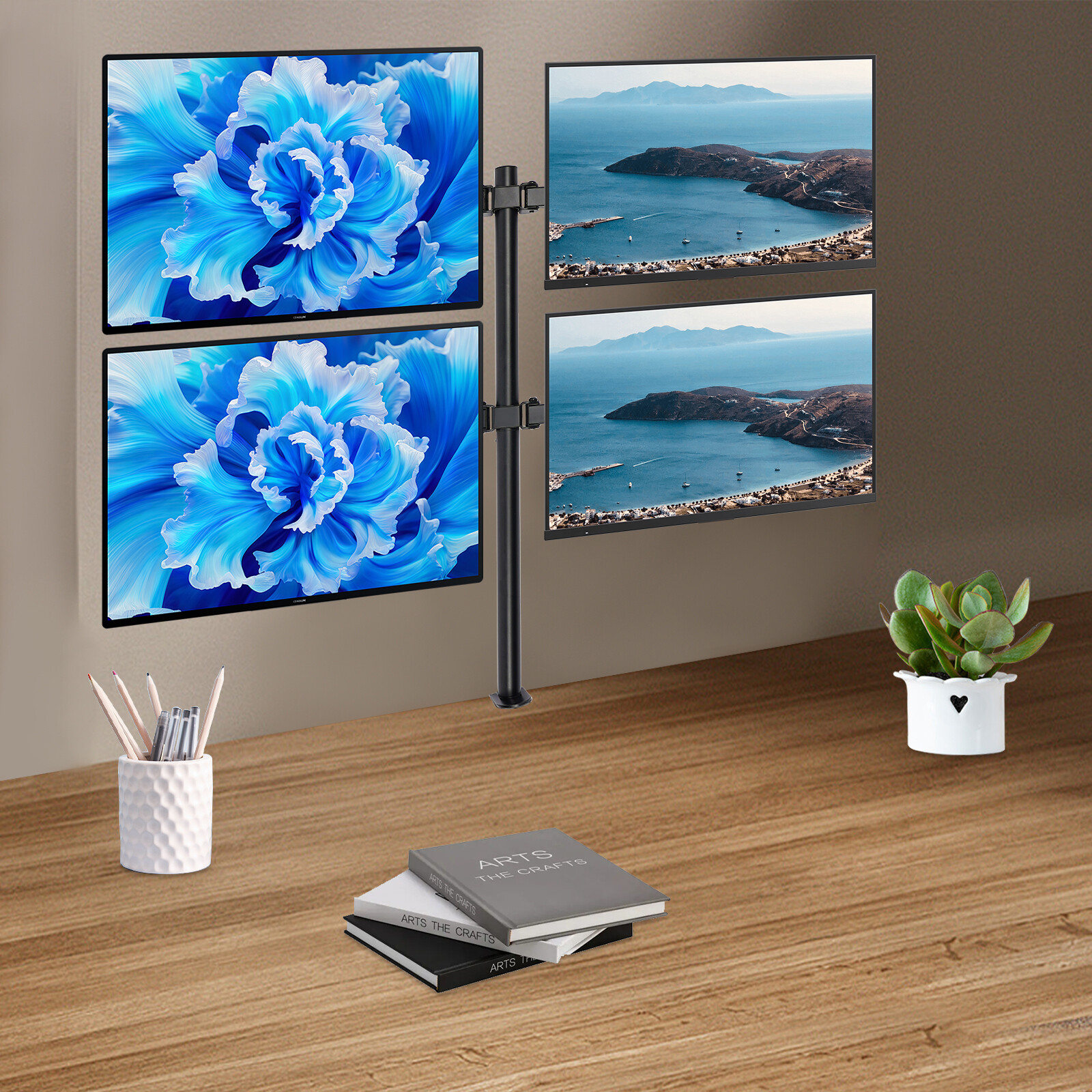 Multi Monitor Mount Gaming Pc Vertical Desktop Computer Stand Rack Screen Quad