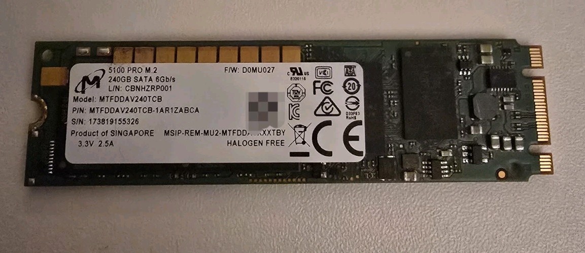 MTFDDAV240TCB-1AR1ZABCI Micron 5100 PRO 240GB M.2 2280 SATA 6Gb/s SSD