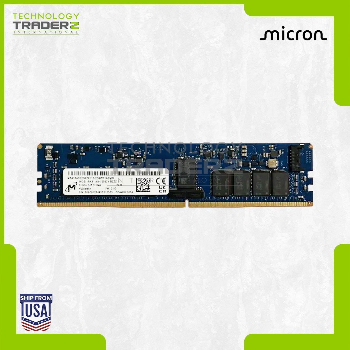 MTA18ASF2G72XF1Z-2G9 Micron 16GB PC4-23400 DDR4-2933MHz ECC NVDIMM 1Rx4 Memory