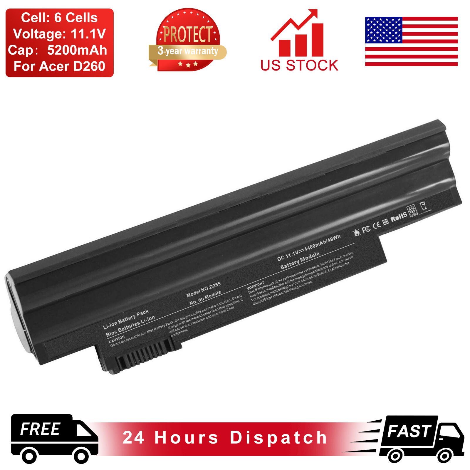 AL10A31 AL10B31 Battery For Aspire One D260 D255 GATEWAY LT23 Series Laptop New