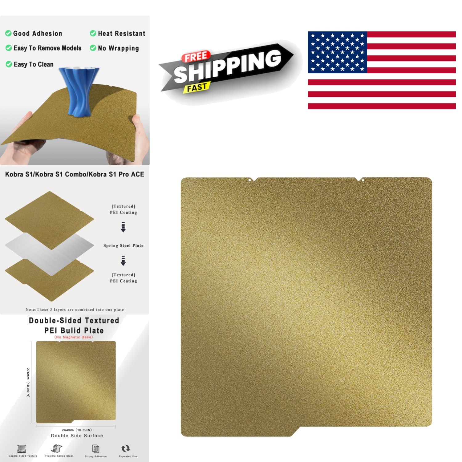 Kobra X S1 PEI Build Plate 264x276mm Double Sided Textured Flexible Platform