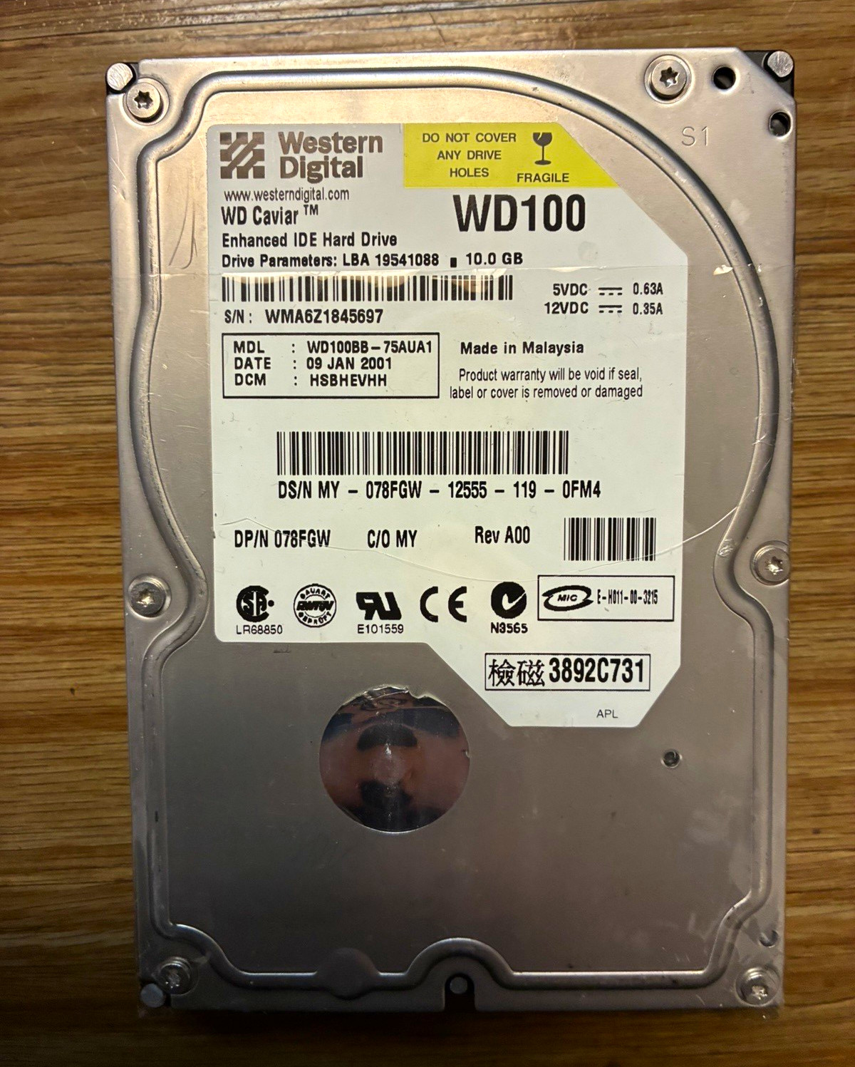 Western Digital WD100 10GB 3.5" IDE Internal HDD 5400RPM 2MB Caviar