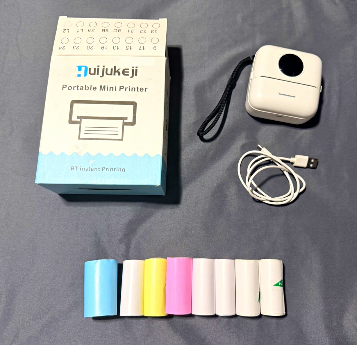 Huijukeji Portable Mini Mobile Printer, Bluetooth Thermal, Black & White
