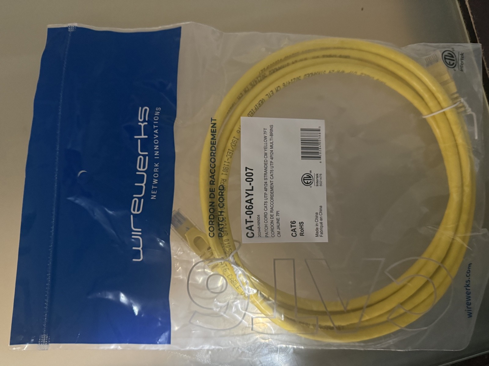 Lot of 22 WireWerks Cat6 Ethernet Patch Cable 7ft Yellow RJ45 UTP NEW Bulk Pack