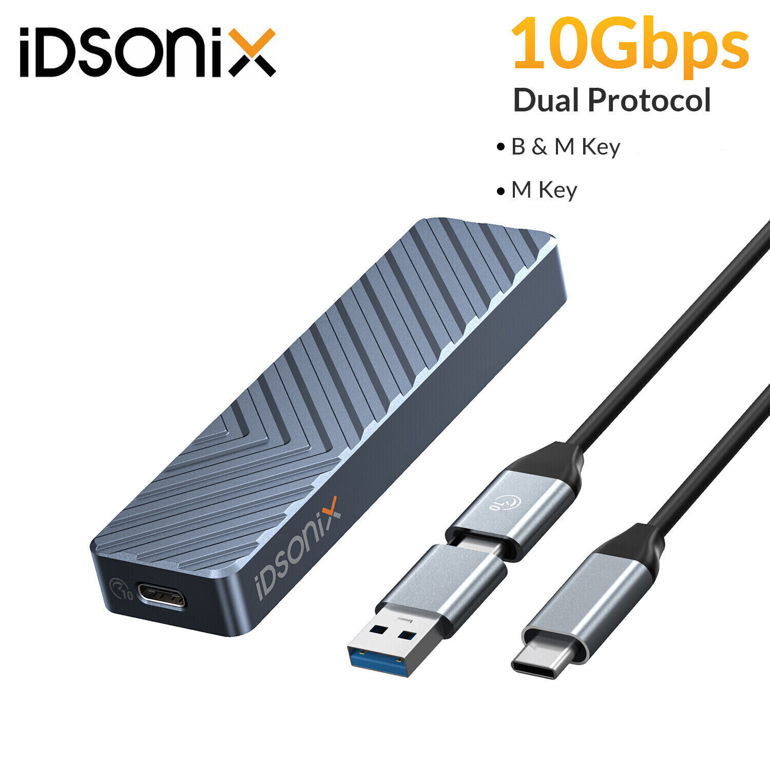 iDsonix Dual-Bay M.2 NGFF/NVMe SATA SSD Hard Drive Enclosure USB3.1 Gen2 10Gbps