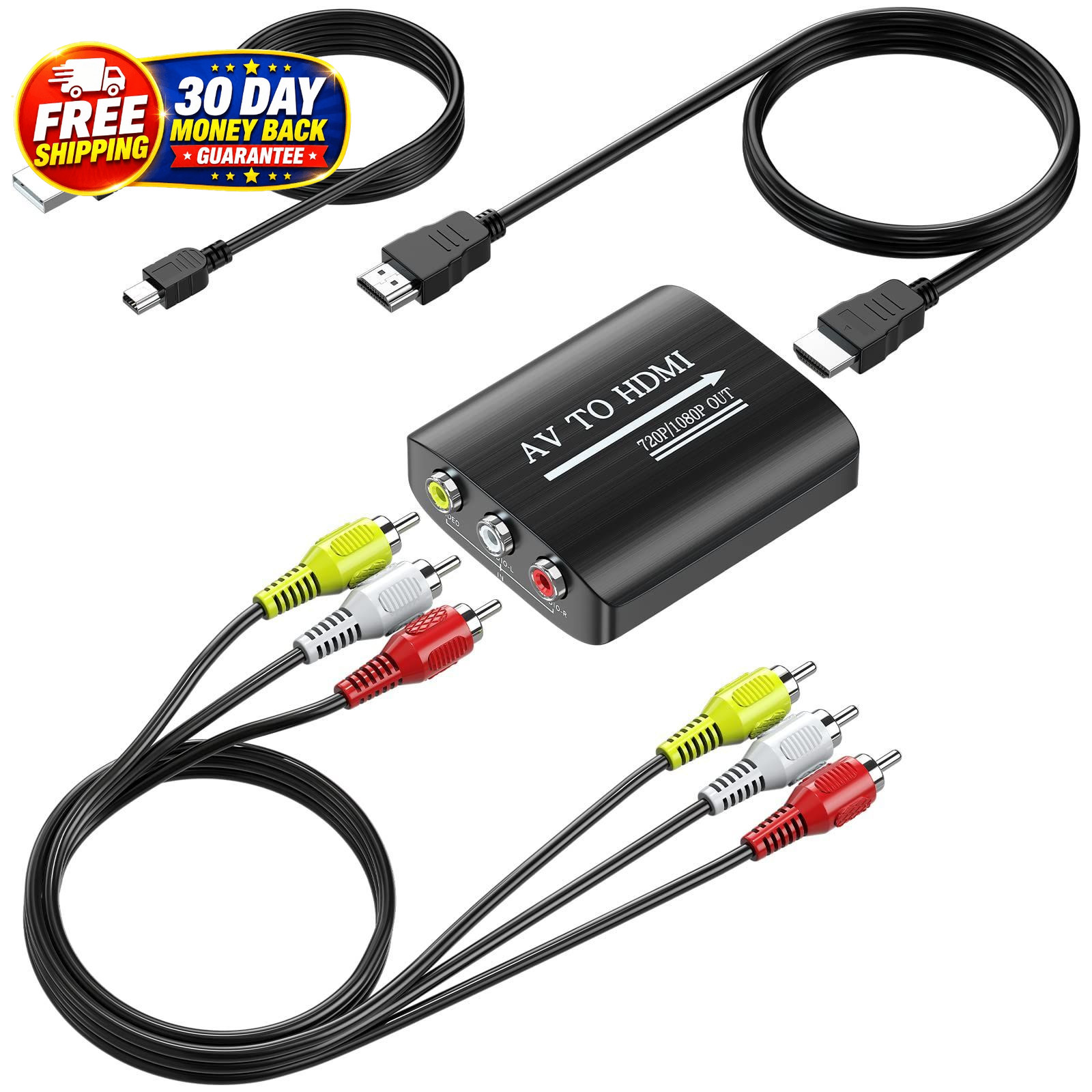 RCA to HDMI Converter, AV to HDMI Converter for TV/PC/N64/Wii/PS1/PS2/PS3/STB/X