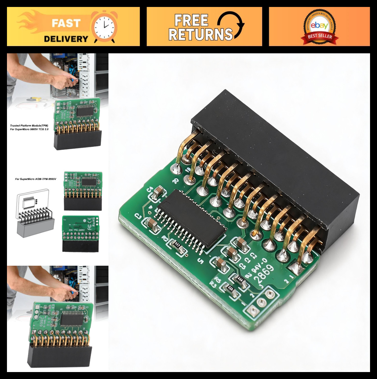 20-Pin TPM 2.0 Module, Vertical Trusted Platform Module, TCG 2.0 for Servers