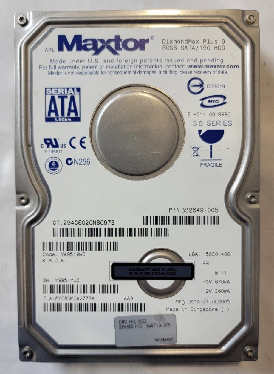 °Maxtor Diamondmax Plux 9 80GB SATA/150HDD[3.5 Series]