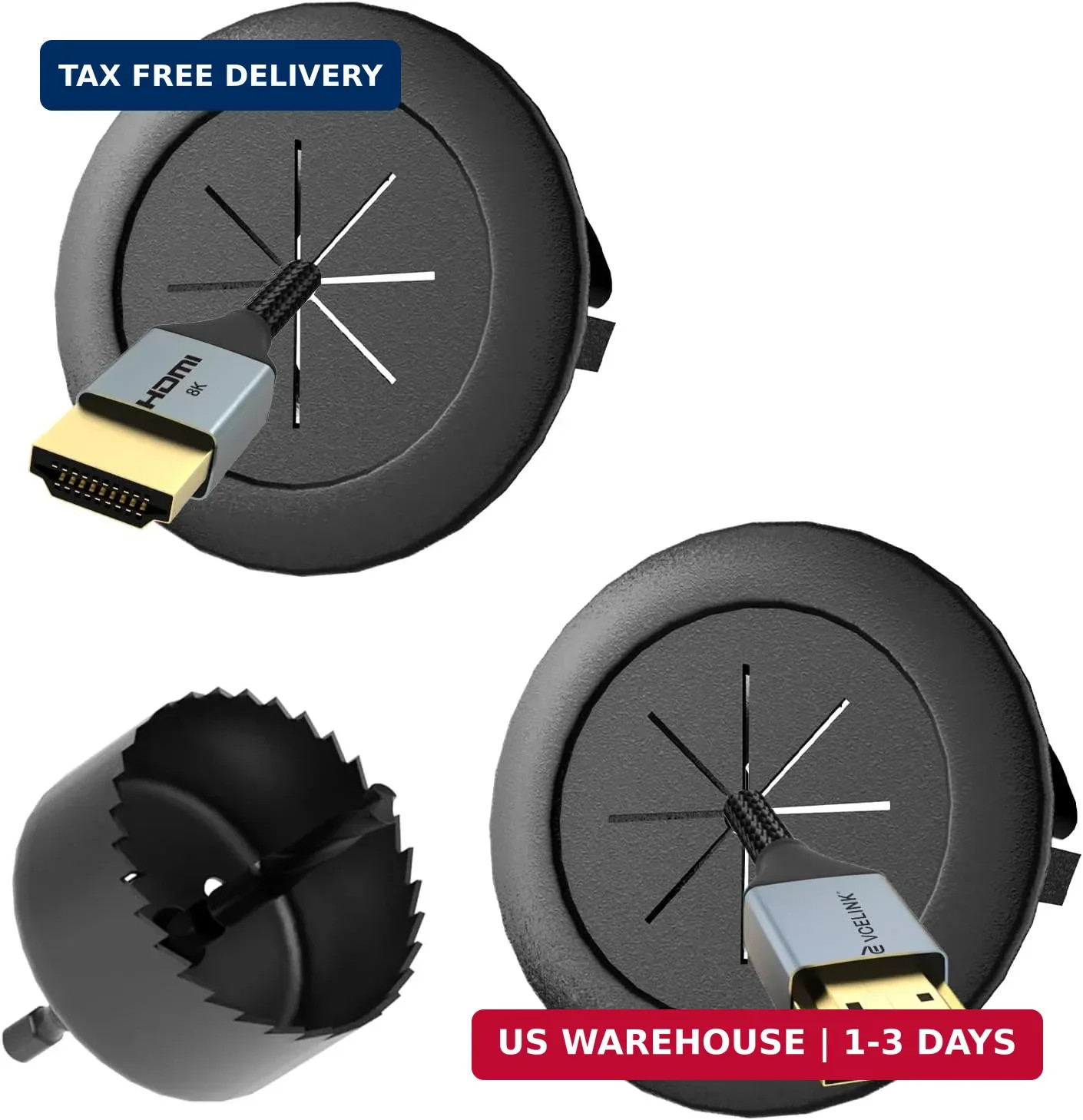 VCELINK 2.44" Mini in-Wall Cable Management Kit, Black, 2-Pack