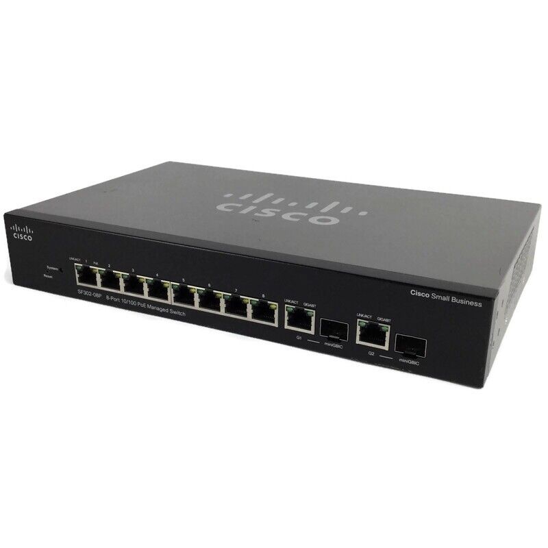 Lot of 2 Cisco SF302-08P 8-Port Fast PoE Managed Switch SRW208P-K9
