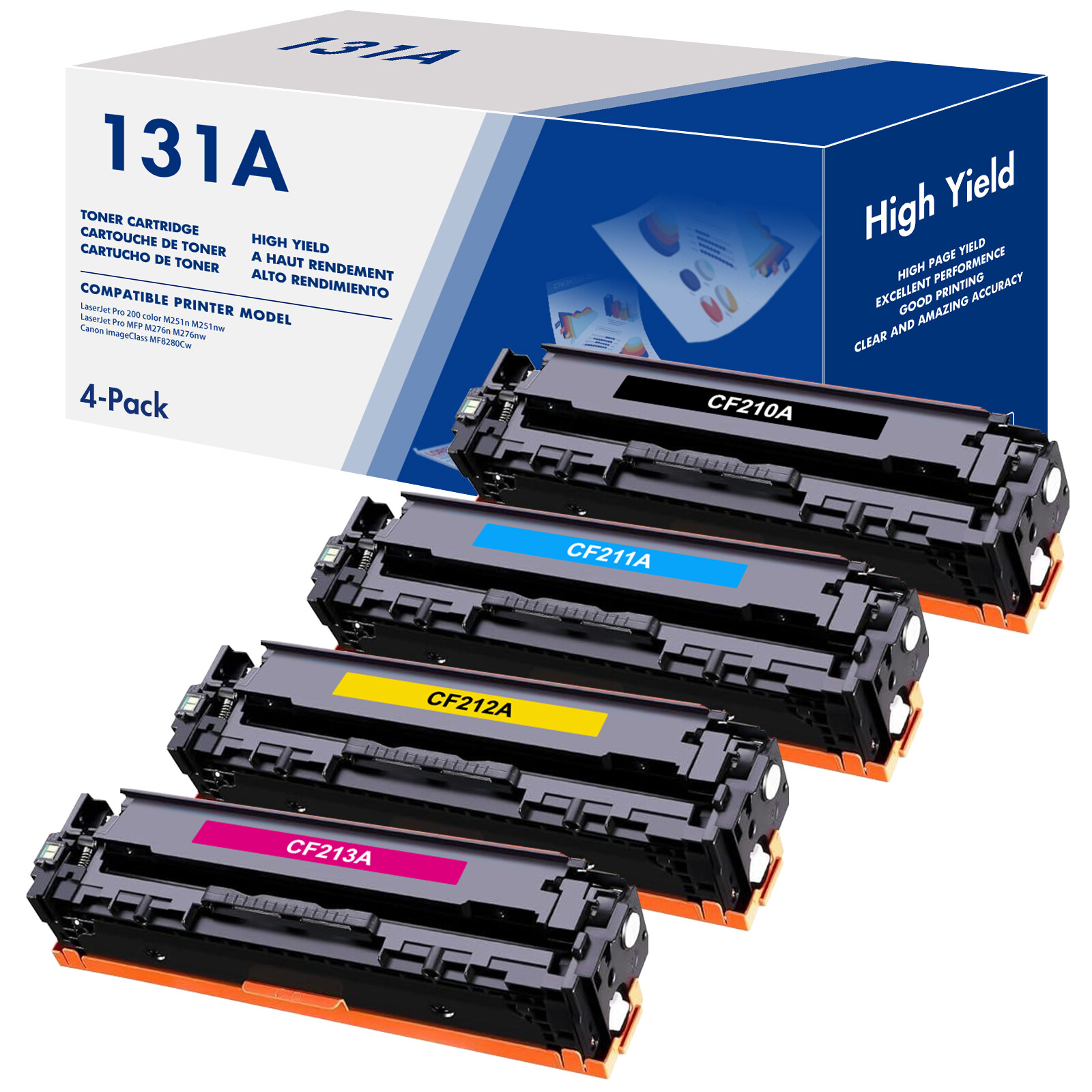 4 PK CF210X Toner Cartridge Fits for HP 131A LaserJet Pro 200 color M251nw M276n
