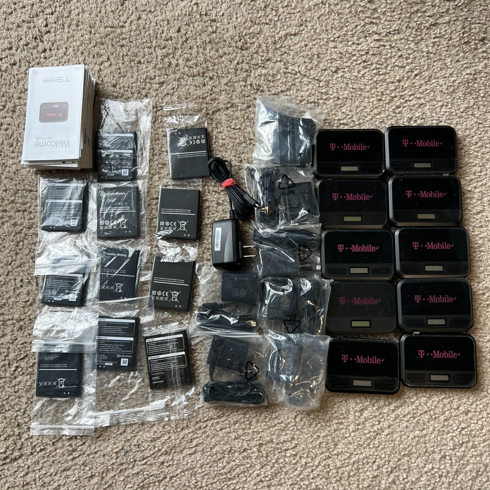 Lot of 10 Franklin T9 T-Mobile Mobile Hotspots + 10 Batteries 8 Chargers