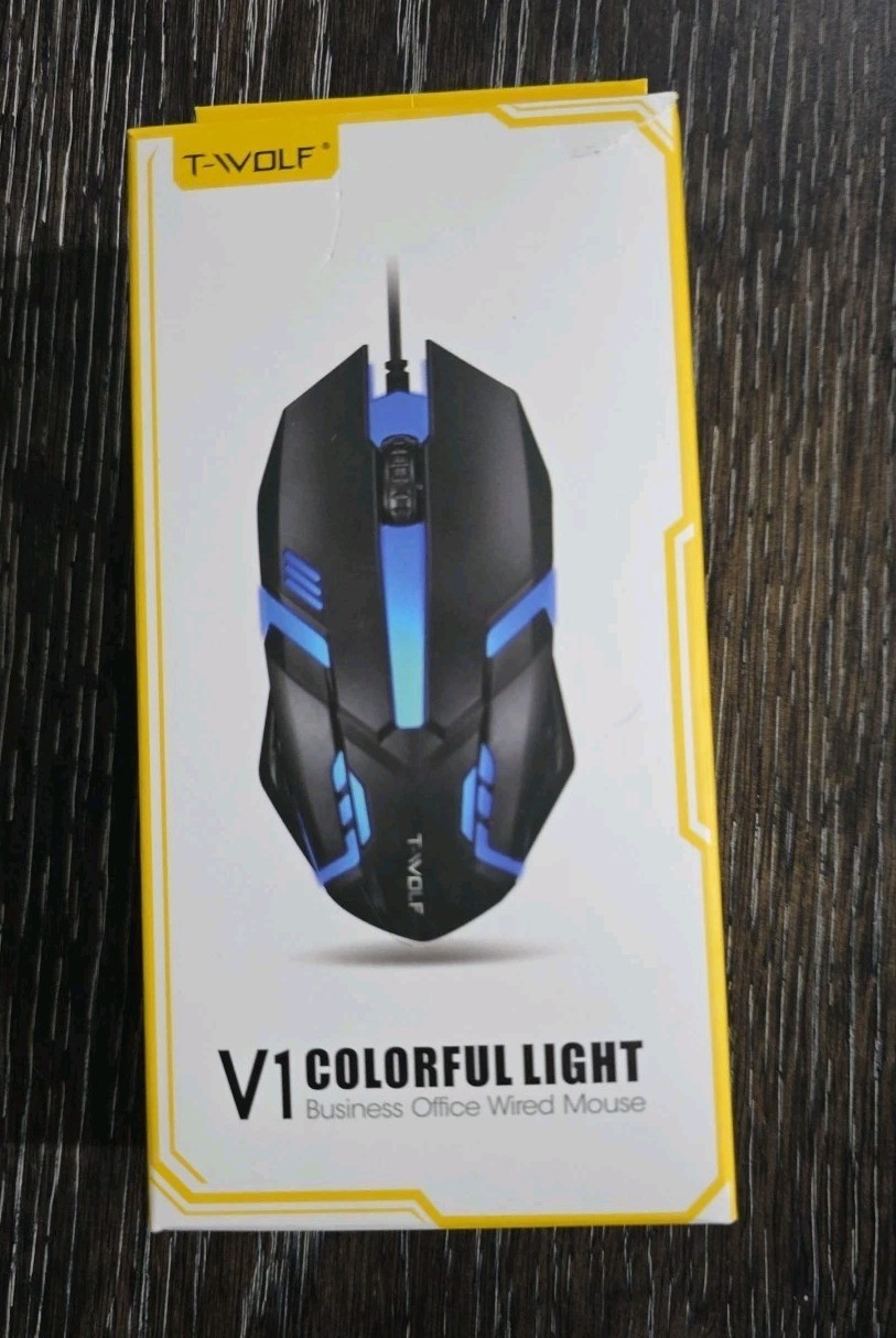 T-Wolf, V1 Colorful Light Business Office Wired Optical Mouse Stylish New