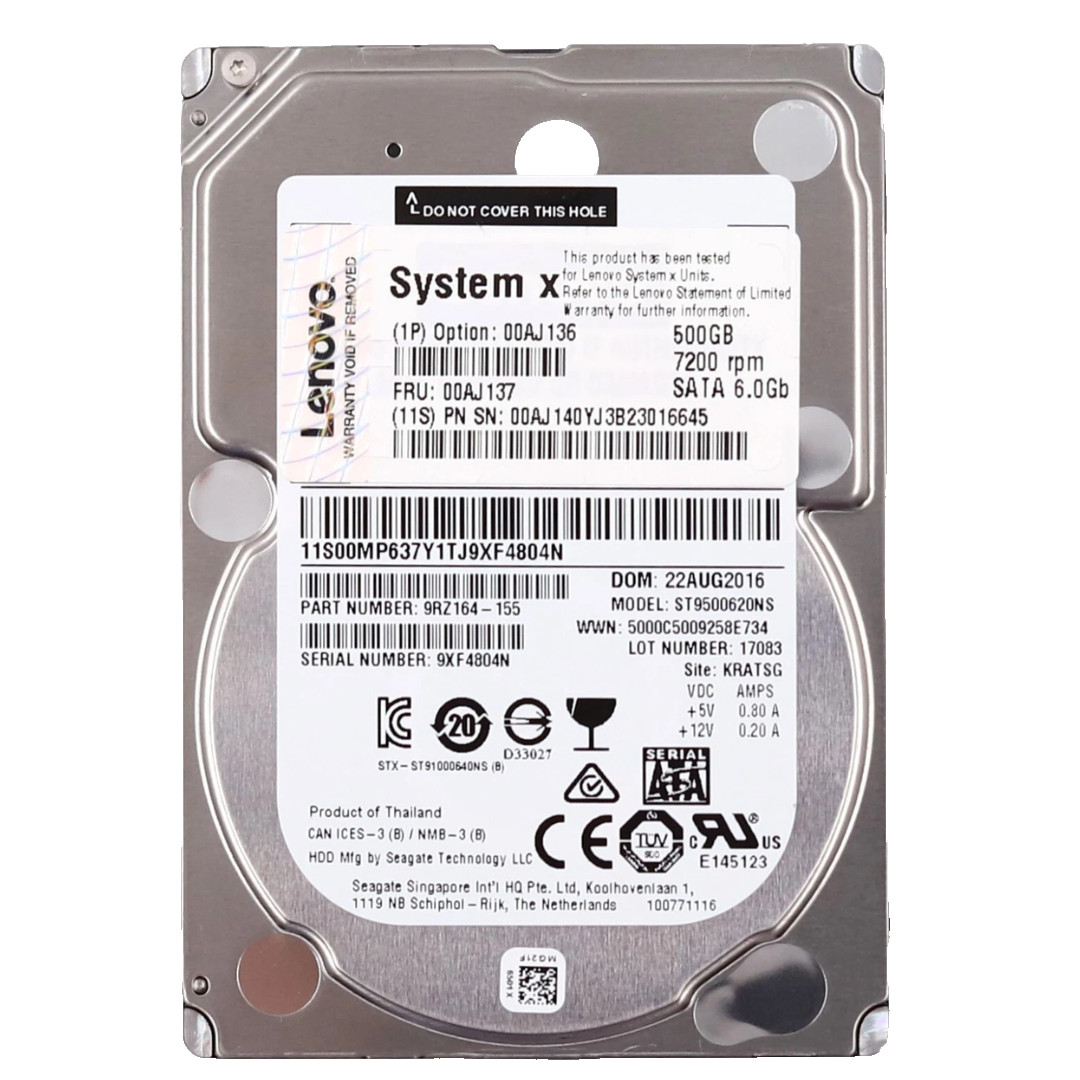 Lenovo 500GB 7.2K SATA 6Gbps 2.5" SFF Enterprise HDD 00AJ137 ST9500620NS