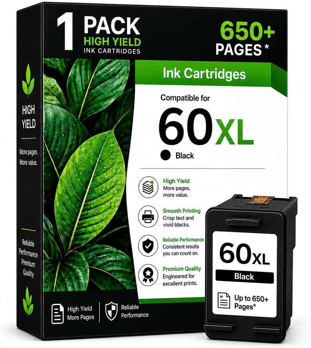 HP 60XL Black Ink Cartridge High Yield Compatible DeskJet Envy Photosmart 1PK