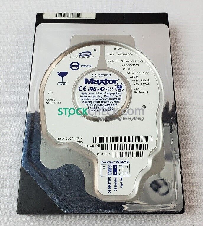 Maxtor E-H011-02-3427 Hard Disk Drive - DiamondMax Plus 8 ATA/133 HDD 40GB NAR61