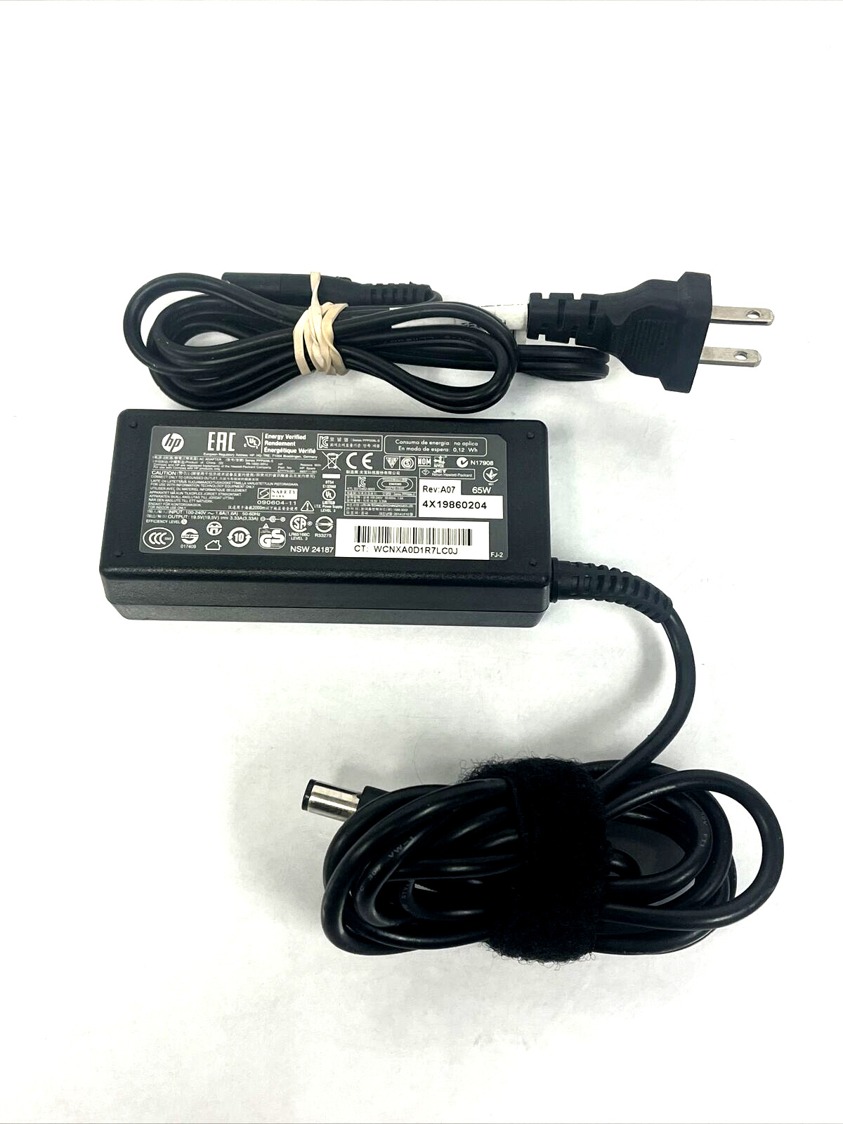 HP 65W 19.5V 3.33A Black Round Barrel A/C Adapter with Power Cord