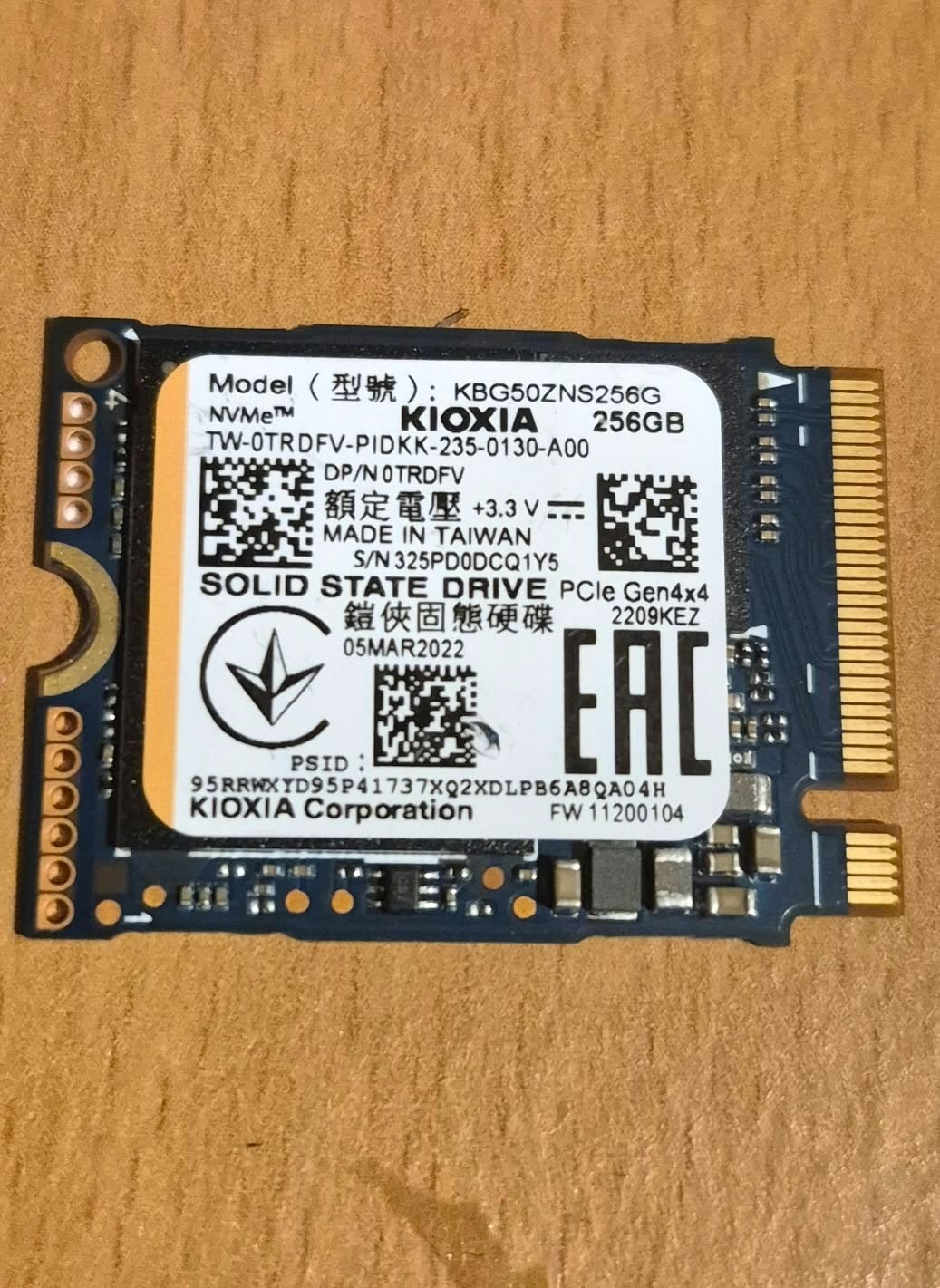 Kioxia / Toshiba KBG50ZNS256G 256GB PCIe 4.0 Gen4 NVMe 2230 SSD (90's in CD)