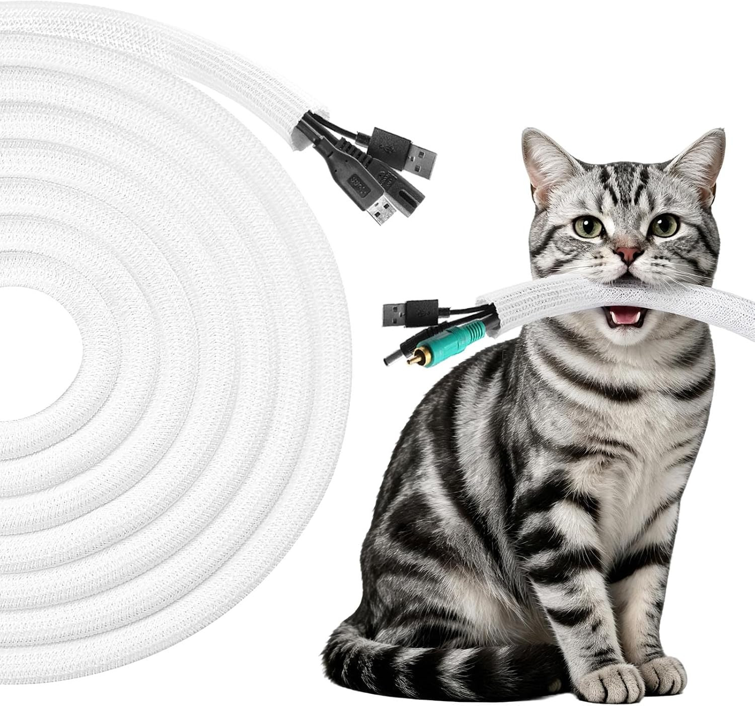 25ft - 1/2 inch Cord Protectors from Pets Cable Sleeve, White