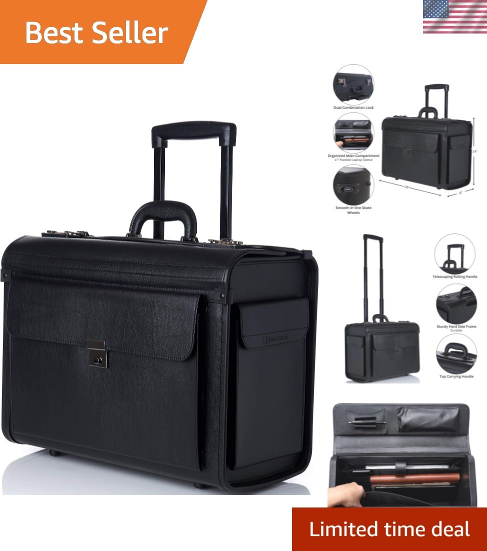 Rolling 17" Laptop Briefcase on Wheels Attache Lawyers Case Legal Size