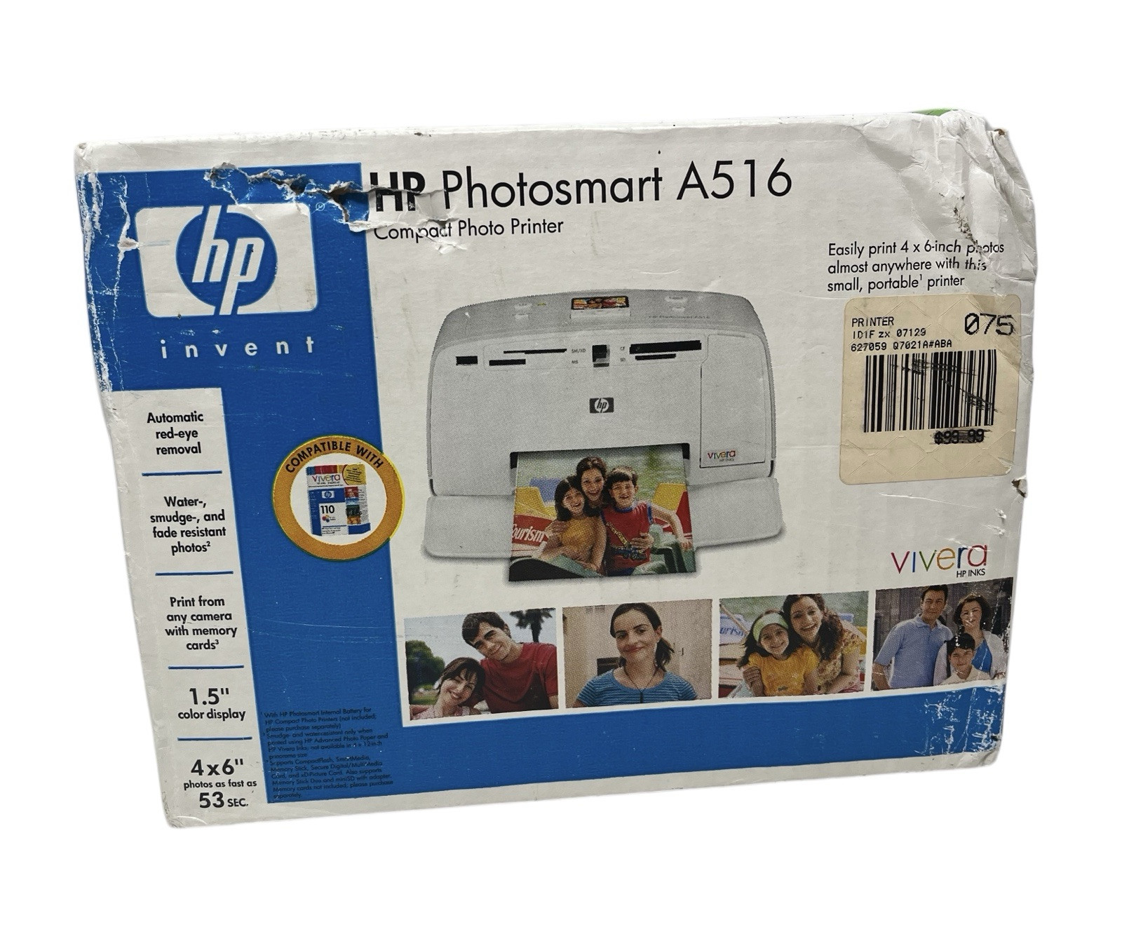 HP Hewlett Packard Photosmart A516 Compact Photo Printer Old Stock New In Box