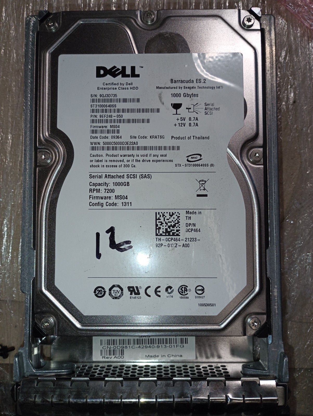 Dell Seagate Barracuda ES.2 ST31000340NS 1TB 7200RPM SATA 3.5" HDD LOW HOURS