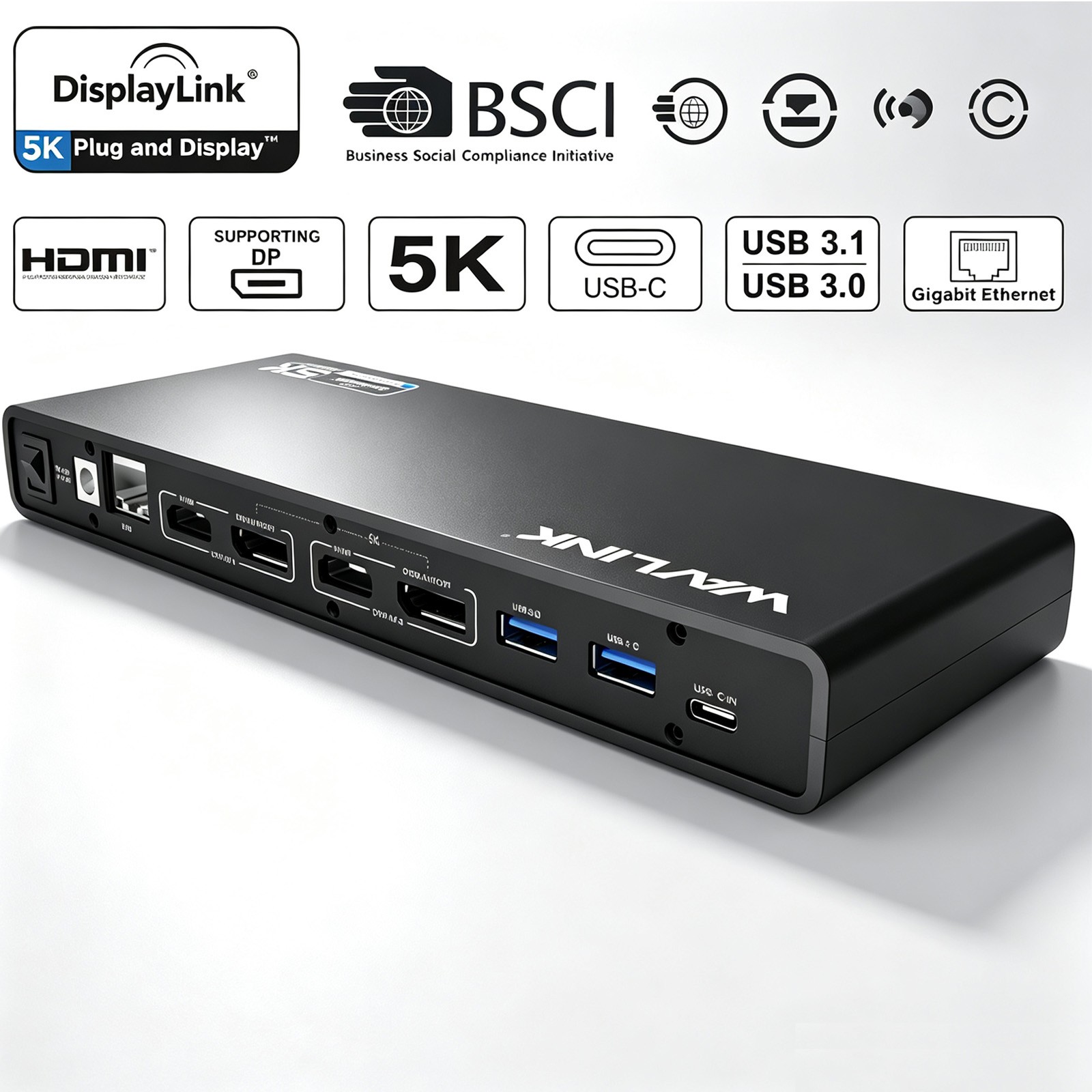 WAVLINK DisplayLink Docking Station USB C Dock Dual HDMI Dual DP RJ45 6*USB 3.0