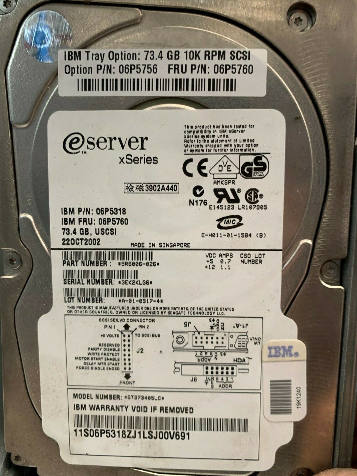 LOT OF 5 .   73.4GB IBM 19K1240 06P5318 ,,, ESERVER XSERIES 10K
