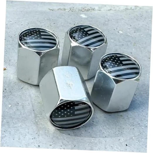  American Flag Chrome Valve Tire Valve Caps 4 Pack Silver USA Flag Valve Caps