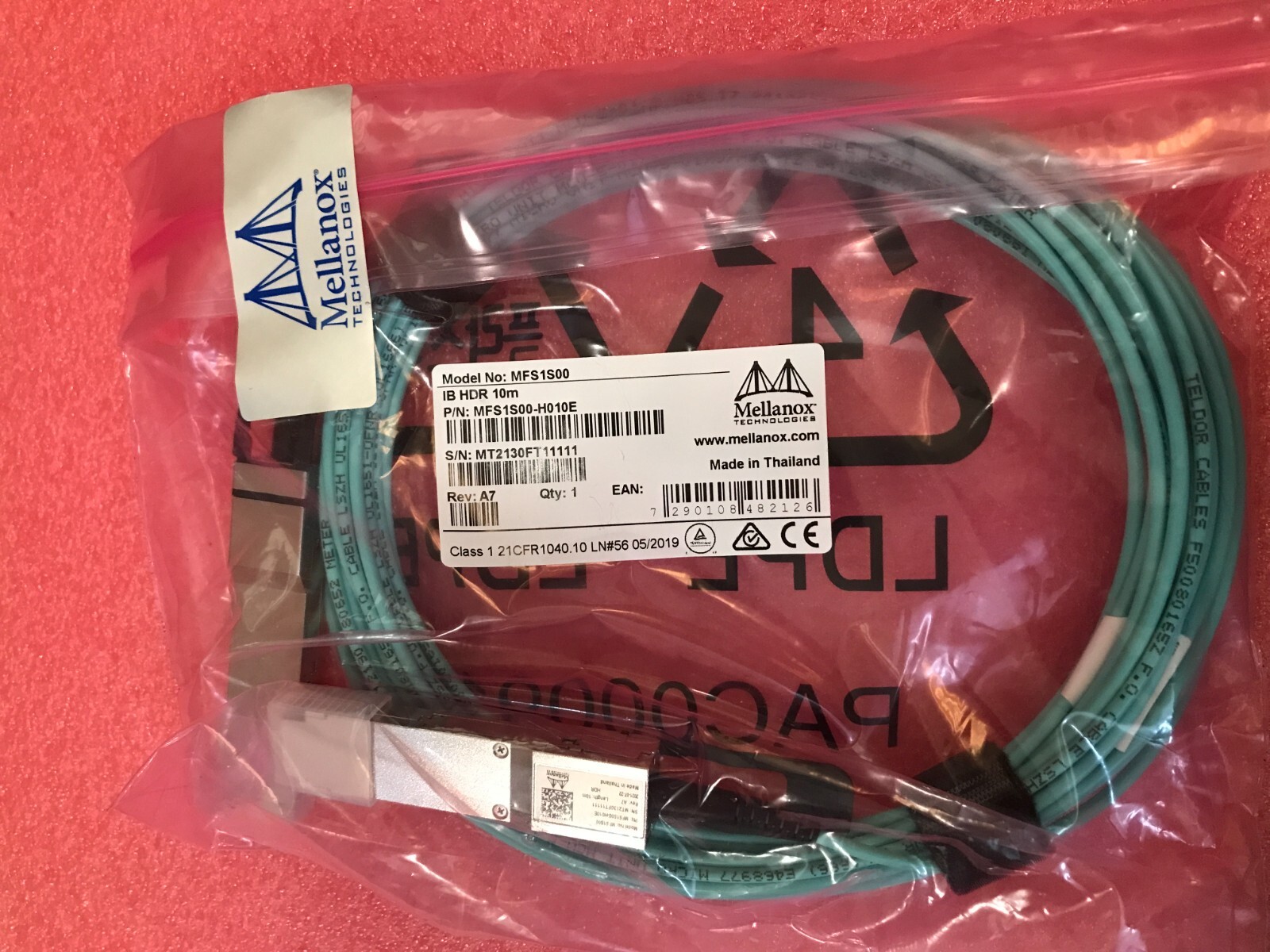 MFS1S00-H010E Mellanox MFS1S00 QSFP56 Fiber Optic Network Cable IB HDR 10m