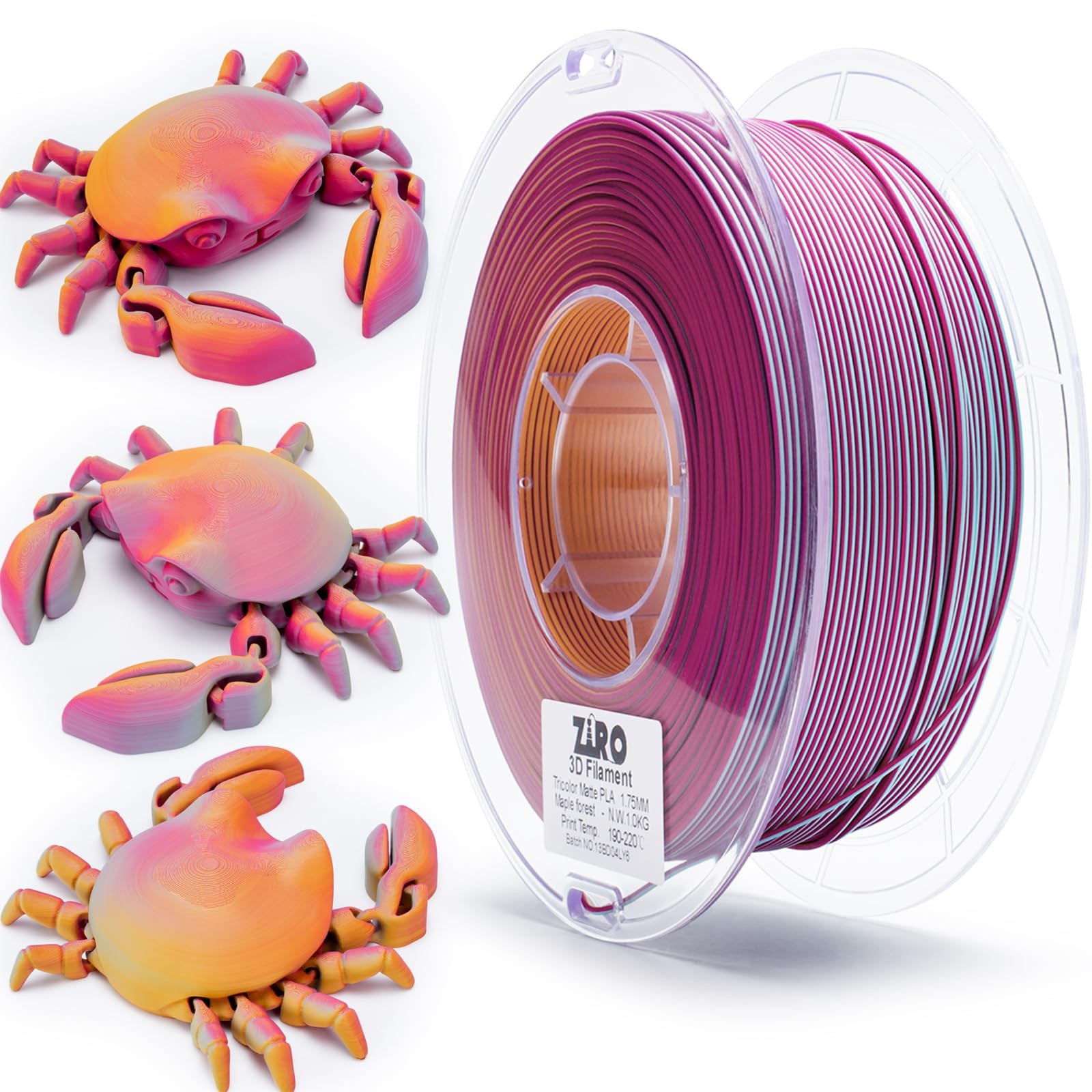 ZIRO Matte 3-in-1 Colors PLA Filament 1.75mm, Magic Discoloration 3D Printer