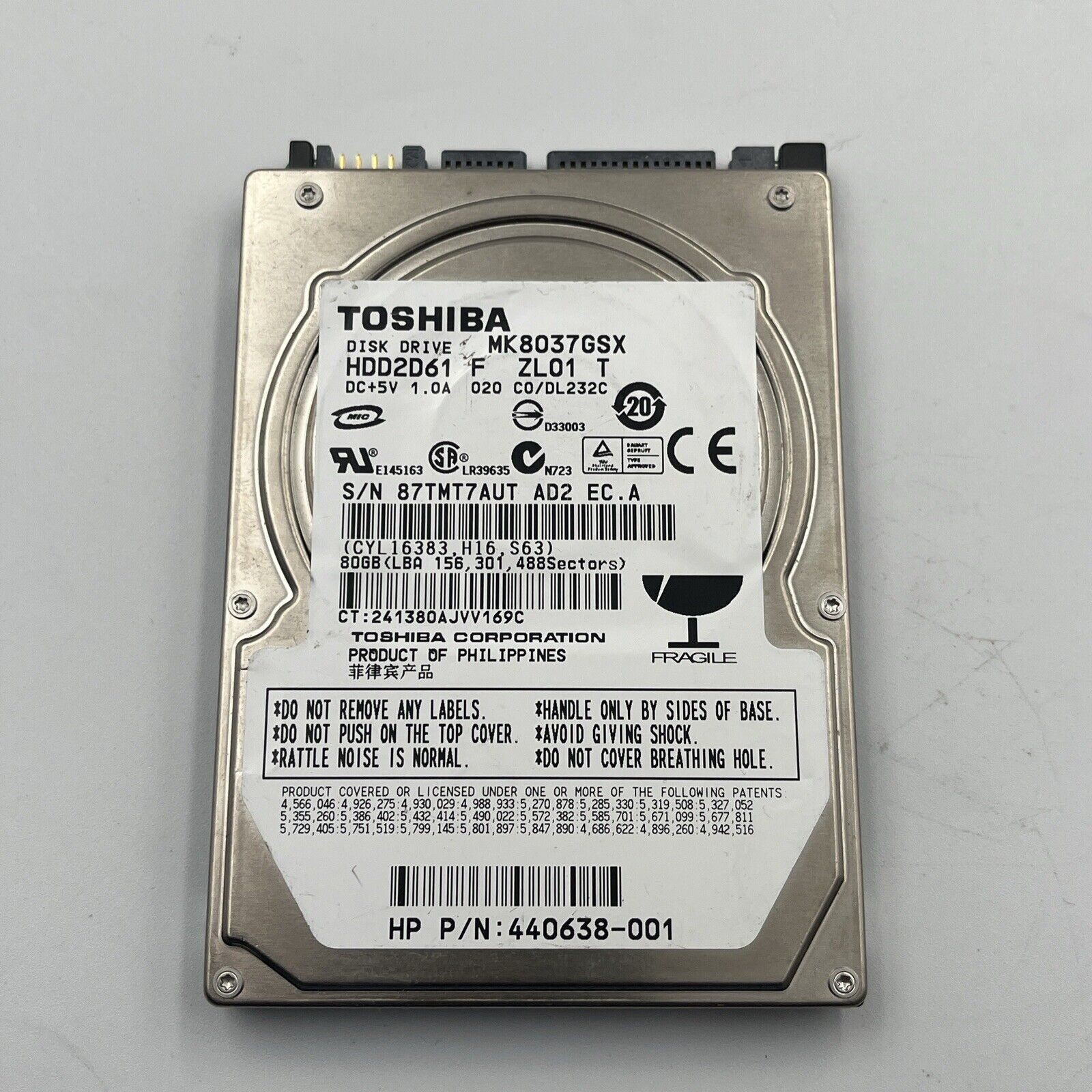 Toshiba MK8037GSX (HDD2D61 W ZL01 T) 020 A0/DL230G 80gb 2.5" Sata HDD