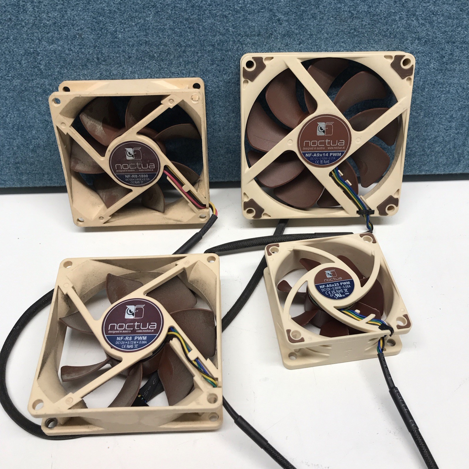 Lot of 4 Noctua -  NF-A9x14 PWM, NF-R8 PWM, NF-A6x25 PWM, NF-R8-1800   -  USED