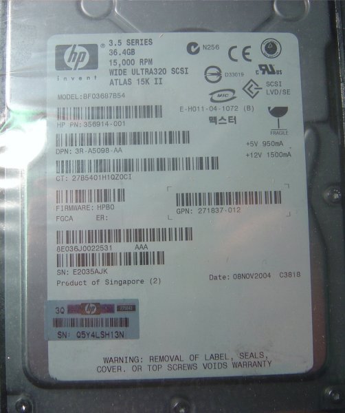 HP 36GB HotPlug SCSI hard drive, 15000rpm, for Proliant Server, 404714-001 mint condition