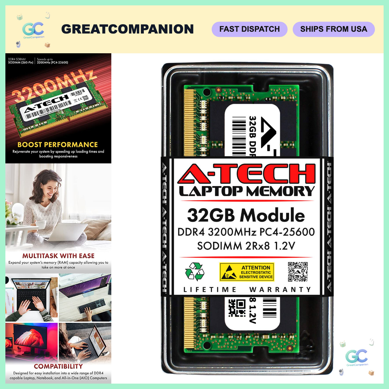 4GB DDR4 3200MHz SODIMM Laptop RAM Memory Module PC4-25600 CL22 Non-ECC Upgrade
